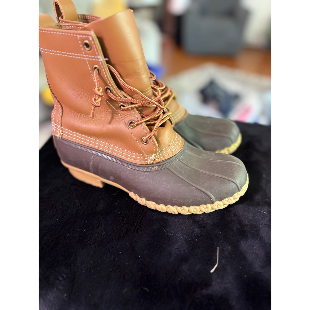 LL Bean Boots 8 Inch Duck Boots Mens Brown Tan Leather‎ Waterproof Made in Maine
